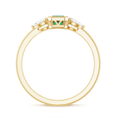 Emerald Cut Lab Grown Emerald Diamond Three Stone Ring with Beaded Details