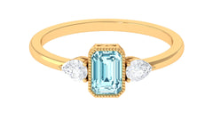 Octagon Cut Aquamarine Solitaire and Diamond Ring