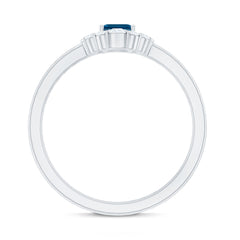 Emerald Cut London Blue Topaz Double Band Engagement Ring with Diamond