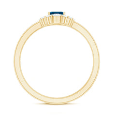 Emerald Cut London Blue Topaz Double Band Engagement Ring with Diamond