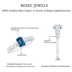 4X6mm Emerald Cut London Blue Topaz Engagement Ring with Beaded Details
