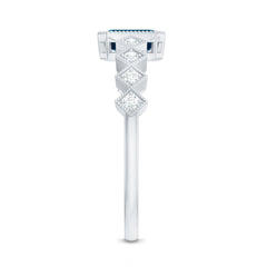 4X6mm Emerald Cut London Blue Topaz Engagement Ring with Beaded Details