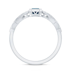 4X6mm Emerald Cut London Blue Topaz Engagement Ring with Beaded Details