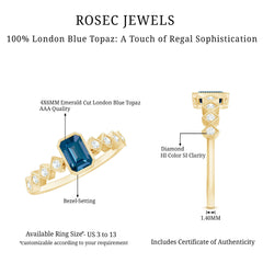 4X6mm Emerald Cut London Blue Topaz Engagement Ring with Beaded Details