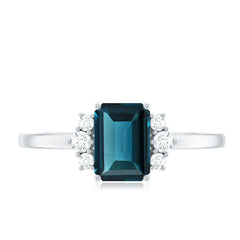 6X8mm Emerald Cut London Blue Topaz Diamond Engagement Ring with Certificate