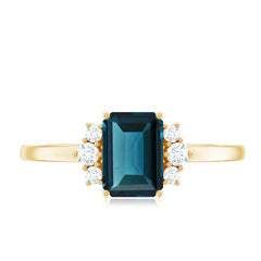 6X8mm Emerald Cut London Blue Topaz Diamond Engagement Ring with Certificate