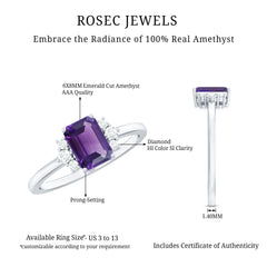 Octagon Cut Amethyst Solitaire Ring with Diamond Accent