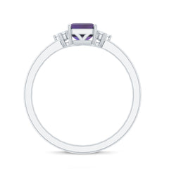 Octagon Cut Amethyst Solitaire Ring with Diamond Accent