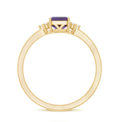 Octagon Cut Amethyst Solitaire Ring with Diamond Accent