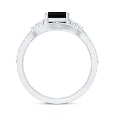 Created Black Diamond and Diamond Engagement Ring Set