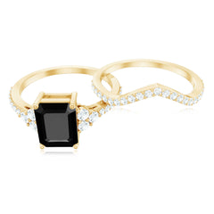 Created Black Diamond and Diamond Engagement Ring Set