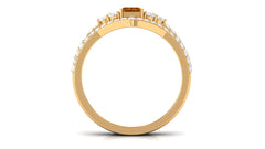 Real Citrine Emerald Cut Engagement Ring with Wedding Band
