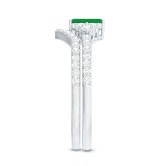 Genuine Emerald Cut Emerald Diamond Bridal Ring Set of 2