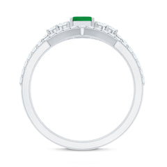 Genuine Emerald Cut Emerald Diamond Bridal Ring Set of 2