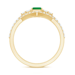 Genuine Emerald Cut Emerald Diamond Bridal Ring Set of 2