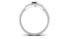 Natural Garnet Diamond Emerald Cut Engagement Wedding Ring Set
