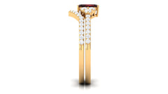 Natural Garnet Diamond Emerald Cut Engagement Wedding Ring Set
