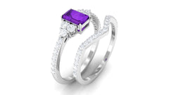 Real Amethyst Stackable Ring Set with Diamond Stones