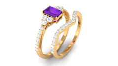 Real Amethyst Stackable Ring Set with Diamond Stones