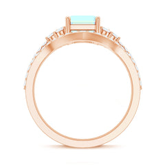 6X8 mm Emerald Cut Ethiopian Opal Classic Ring Set with Diamond Band