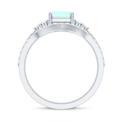 6X8 mm Emerald Cut Ethiopian Opal Classic Ring Set with Diamond Band