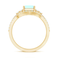 6X8 mm Emerald Cut Ethiopian Opal Classic Ring Set with Diamond Band