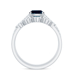 8mm Cushion Cut London Blue Topaz and Diamond Engagement Ring with Wedding Band