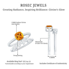 Natural Citrine Moissanite Wedding Bridal Ring Set of 2