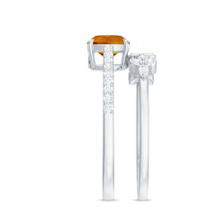 Natural Citrine Moissanite Wedding Bridal Ring Set of 2