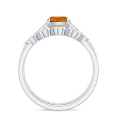 Natural Citrine Moissanite Wedding Bridal Ring Set of 2
