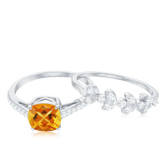 Natural Citrine Moissanite Wedding Bridal Ring Set of 2