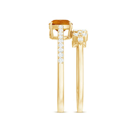 Natural Citrine Moissanite Wedding Bridal Ring Set of 2