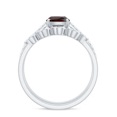 Natural Cushion Cut Garnet Diamond Wedding Bridal Ring Set of 2