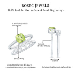 Certified Real 2 Carat Cushion Cut Peridot Engagement Ring with Diamond Enhancer