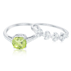Certified Real 2 Carat Cushion Cut Peridot Engagement Ring with Diamond Enhancer