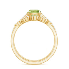 Certified Real 2 Carat Cushion Cut Peridot Engagement Ring with Diamond Enhancer