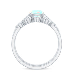 6 mm Cushion Cut Ethiopian Opal Solitaire Ring Set with Diamond Stackable Band