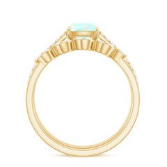6 mm Cushion Cut Ethiopian Opal Solitaire Ring Set with Diamond Stackable Band