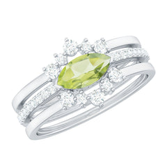 East West Style Peridot 3 Piece Bridal Ring Set with Diamond
