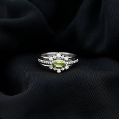 East West Style Peridot 3 Piece Bridal Ring Set with Diamond