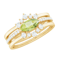 East West Style Peridot 3 Piece Bridal Ring Set with Diamond