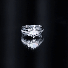 Certified Real Ethiopian Opal Diamond Wedding Bridal Ring Set of 3