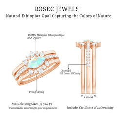Certified Real Ethiopian Opal Diamond Wedding Bridal Ring Set of 3