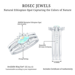 Certified Real Ethiopian Opal Diamond Wedding Bridal Ring Set of 3