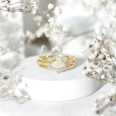 Certified Real Ethiopian Opal Diamond Wedding Bridal Ring Set of 3