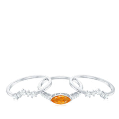 Marquise Shape Fire Opal Ring Set with Diamond
