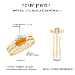 Marquise Shape Fire Opal Ring Set with Diamond