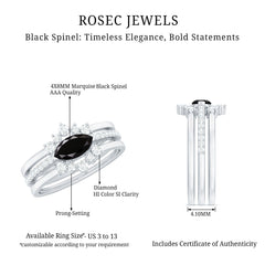 Natural Marquise Black Spinel Diamond 3 Piece Bridal Ring Set