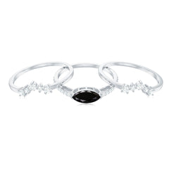 Natural Marquise Black Spinel Diamond 3 Piece Bridal Ring Set