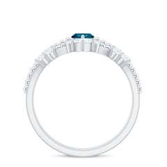 London Blue Topaz and Diamond Wedding Ring Set with Beaded Details
